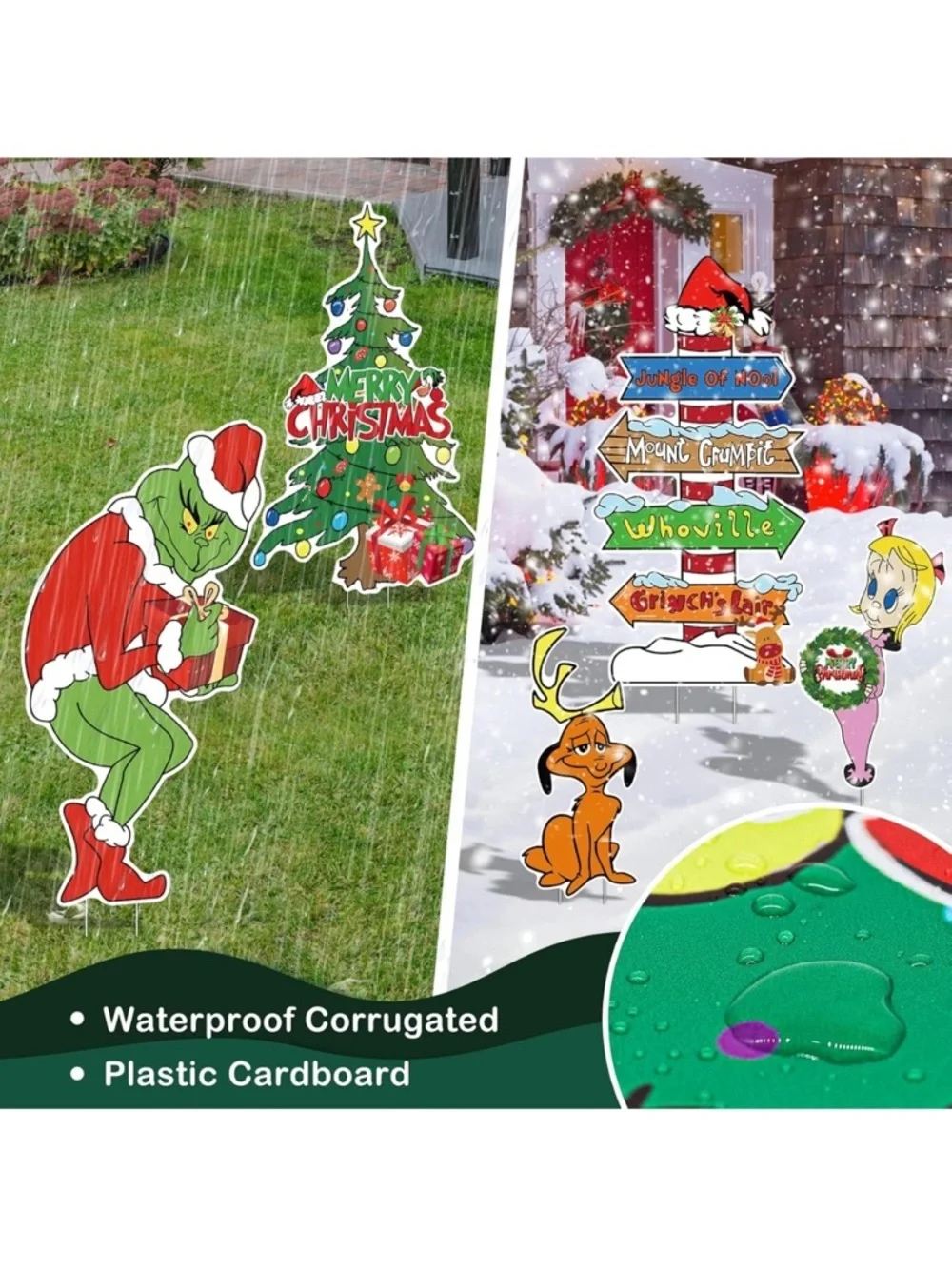 Large Grinchs Christmas Decorations Outdoor-(With Lights)5Pcs Grinchs Yard Signs